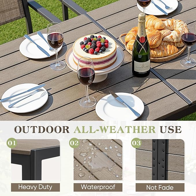 Greesum Patio Dining Set 7 Piece, Outdoor Furniture Textilene Chairs with Large Table, Comfortable for Porch, Pool, Garden, Brown