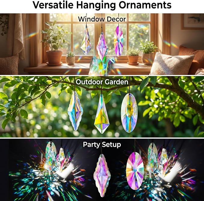 YU FENG 3PCS Crystal Suncatcher Prism, AB Rainbow Maker for Window | Faceted Geometric Glass Prisms, Hanging Crystal Ornament, Creates Colorful Rainbow Effects, Home Garden Window Decor