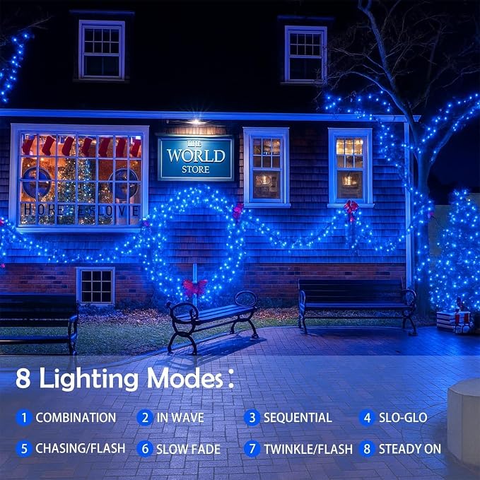 Solar Fairy Lights, 4 Pack Total 400LED 144FT Waterproof String Lights | Blue, Copper Wire, 8 Lighting Modes Solar Twinkle Lights for Tree Garden Patio Party Outdoor Christmas Decorations