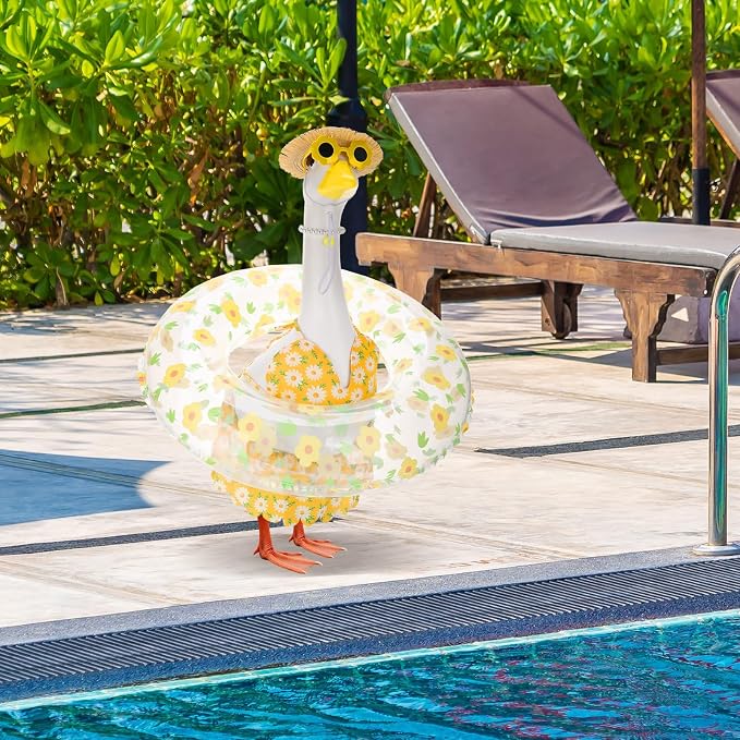 Porch Goose Outfit Summer Hawaiian Fishing Porch Goose Outfit Clothes Costume for 23 In Statue Garden Yard Decor