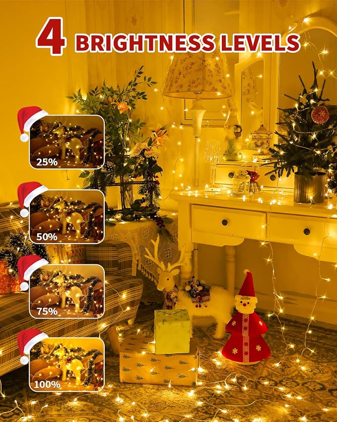 Christmas Lights String Outdoor Indoor, Xmas Tree Decorations Lights, Plug in Twinkle Fairy Light with Remote Timer Dimmable for Room Yard Holiday Party Wedding Decor (Warm White, 403FT 1200 LED)