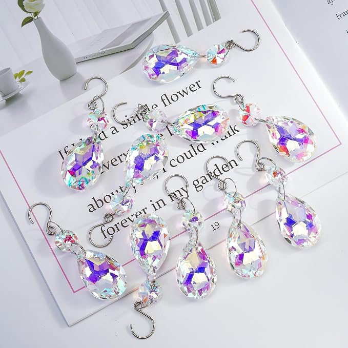 10 Pcs 3 Inch AB Crystal Bauhinia Prisms Chandelier Decor | AB Color Crystal Bauhinia Prisms Pendants Chandelier Replacement Beads Suncatcher Hanging for Window Wedding DIY Craft Decor