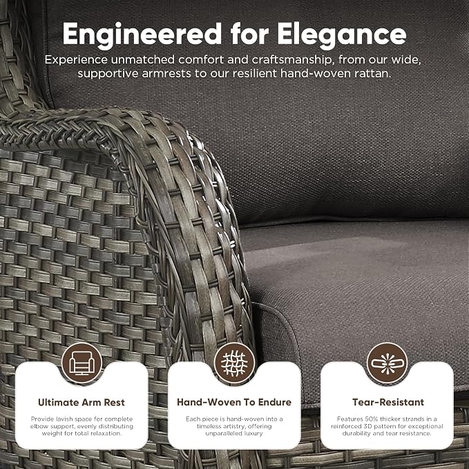 Belord 7 Piece Wicker Patio Furniture Set, Outdoor Swivel Rocker Chairs Set of 2 with Ottomans and Loveseat, All Weather Patio Conversation Furniture Set, for Pool,Yard,SunroomGray Wicker/Gray