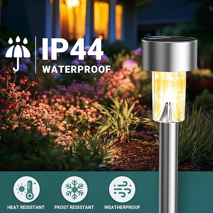GIGALUMI Outdoor Waterproof Solar Garden Lights, 12 Pack Warm White | Stainless Steel LED, Warm White Glow, Ideal for Patio Lawn Yard Landscape, Garden & Patio Decor