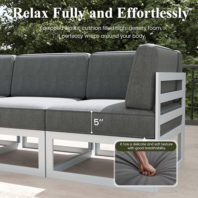 LayinSun 11 Pieces Modern Aluminum Patio Furniture Set with Coffee Table, Outdoor Modular Sectional Conversation Set L-Shaped Sofa for Backyard