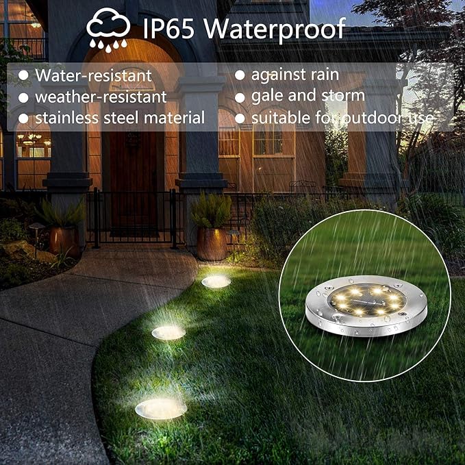 ZGWJ Solar Ground Lights,12 Pack Waterproof Solar Garden Lights, Upgraded Outdoor Garden Waterproof Bright in-Ground Lighting, Landscape Lighting for Pathway,Yard,Deck,Lawn,Patio,Walkway Warm White