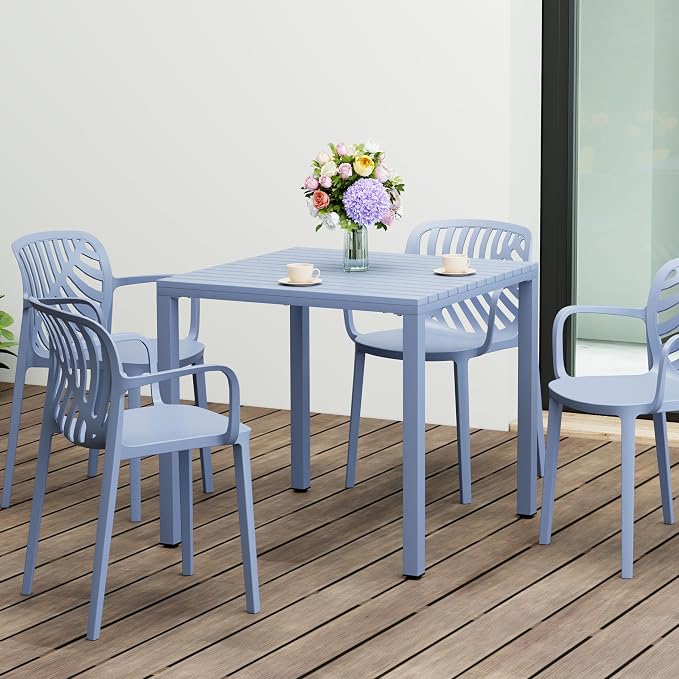 WestinTrends Playa 31.5" Iron Metal Frame Outdoor Square Patio Dining Table, French Blue