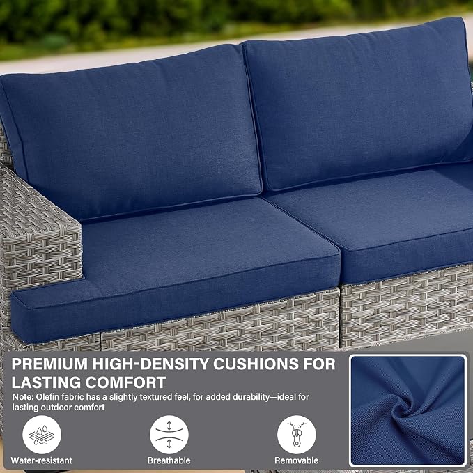 Belord 6 Piece Wicker Patio Furniture Set - 10" Wide Armrests Outdoor Sectional Couch, 5-Seater Modular Patio Conversation Set with Glass Coffee Table for Deck Sunroom Backyard