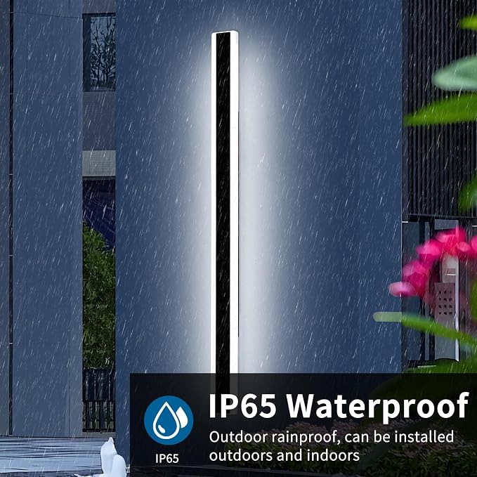 71inch Exterior Wall Light Fixture, 6000K Cold White, Modern Long Outdoor Wall Sconce, IP65 Waterproof, 60W, Black Minimalist Outside LED Strip Lights for Garage, Patio, Balcony, Fence