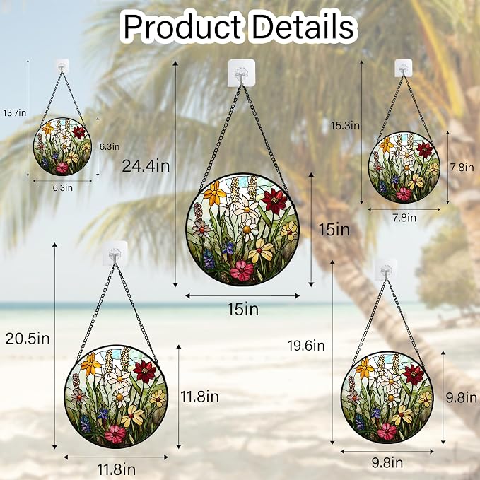 DASTOLL Stained Glass Window Hanging, Colorful Wildflowers Plant Scenery Suncatcher for Doors Window Home White Green Sun Catchers Decor Mother's Day Birthday Gifts for Women, Men Mom 15 in