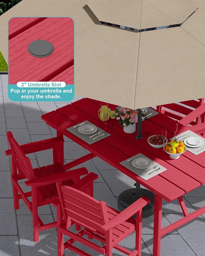 PLUUV Patio Dining Chair Set of 2, All Weather HDPE Outdoor Dining Chair with Wide Armrests & Ergonomic Design, Outdoor Patio Chairs for Backyard, Balcony, Reddish