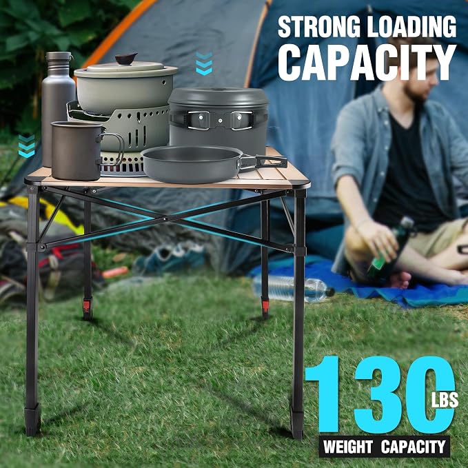 VILLEY Folding Camping Square Table with Carry Bag, Lightweight Aluminum Adjustable Square Table for Outdoor, Camping, Picnic, Backyards, BBQ, Large