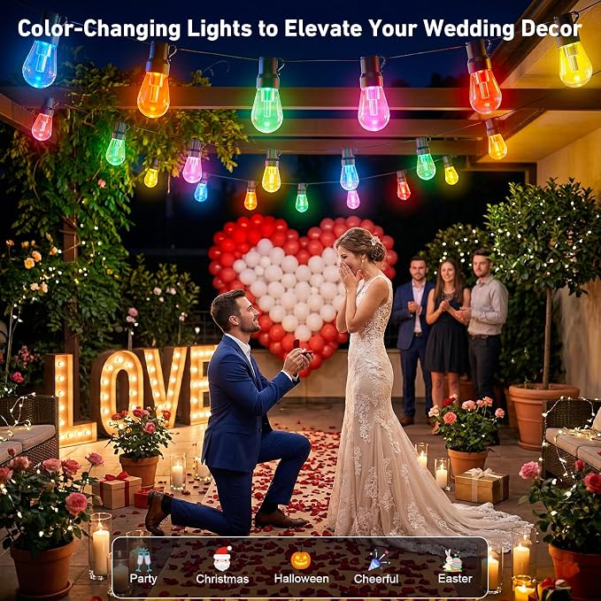 Outdoor String Lights,200FT Smart RGB+IC Patio Lights with Shatterproof LED Bulbs ,Outside Light Dimmable Patio for Decor DIY IP67 Waterproof ,Courtyard, garden,Holiday,LED lights more Scene Modes
