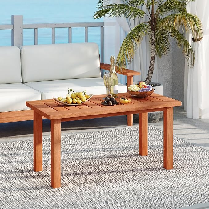 RELAX4LIFE Wood Outdoor Coffee Table - 35.5’’ Rectangular Small Patio Table with Slatted Tabletop, Indoor Outdoor Wooden Furniture for Outside Deck Poolside Backyard Garden Porch (Natural)