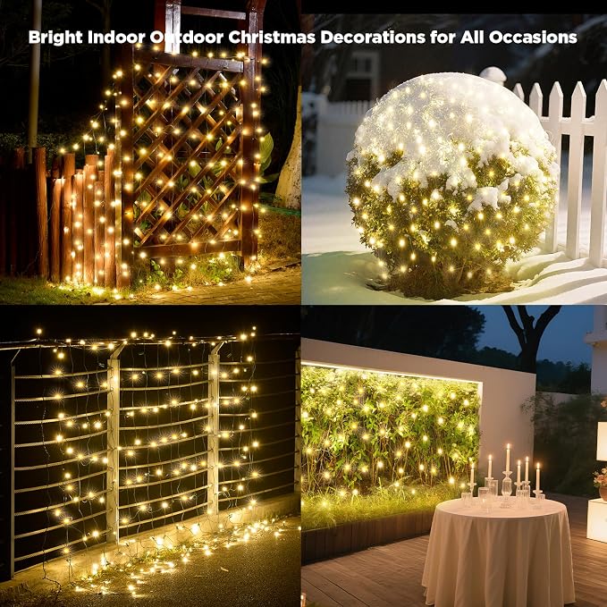 Led Net Lights Christmas Lights Outdoor 200Led 9 ftx 6ft Upgraded WarmWhite Christmas Net Lighting, Waterproof 5mm LED Wide Angle Outdoor Indoor Mesh Net Light for Trees, Bushes, Shrubs Decorations
