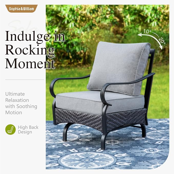Sophia & William Patio Furniture Set with 56" Fire Pit Table, 9 Seats Metal Frame Outdoor Conversation Sets Wicker Patio Sectional Sofa Set with Ottomans for Porch, Deck, Poolside, Grey