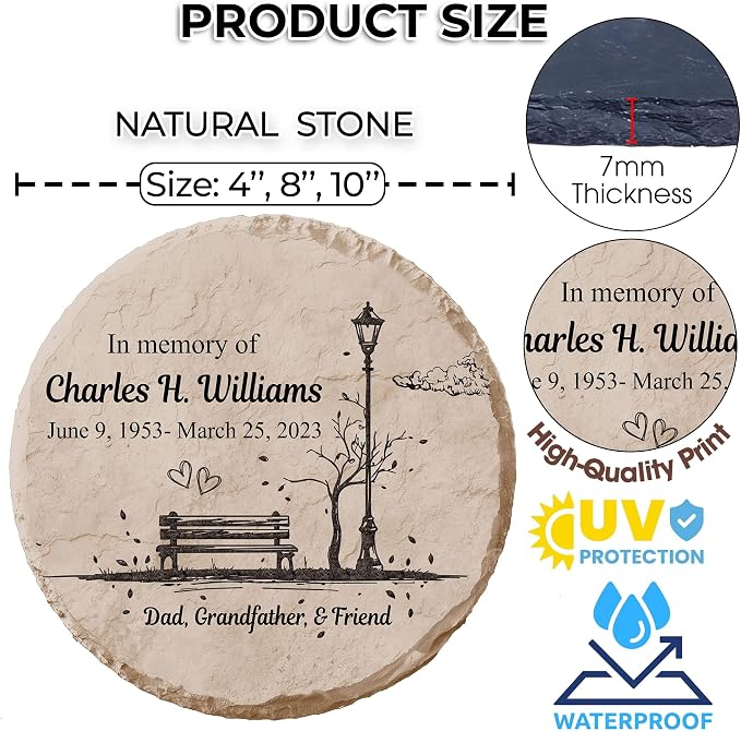 Personalized Memorial Garden Stone, Weatherproof Grave Marker, Sympathy Gift for Loss of Loved One, in Memory of Loved One Plaque, Dad Grief Natural Garden Stone