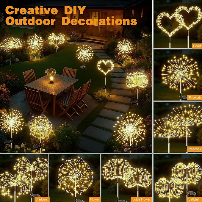 btfarm 1 Pack Solar Garden Lights Outdoor, 8 Modes Firework Lights Outside | 120LED, Waterproof Fairy Twinkle Light Solar Powered for Yard Christmas Pathway Lawn Pool Patio Decorative, Warm White