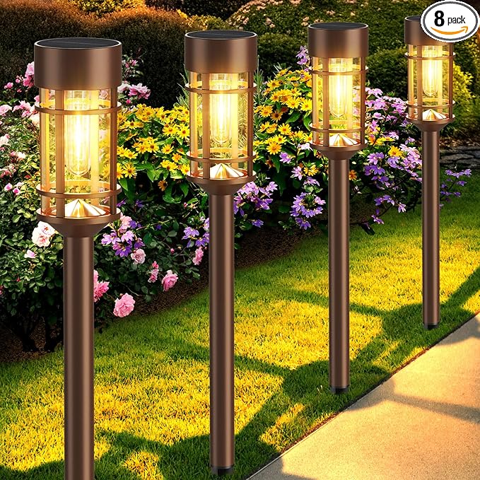 Mancra 8 Pack Solar Outdoor Lights, Bright Up to 12 Hrs Solar Lights for Outside, Waterproof Solar Garden Lights for Patio, Yard and Landscape, Brown