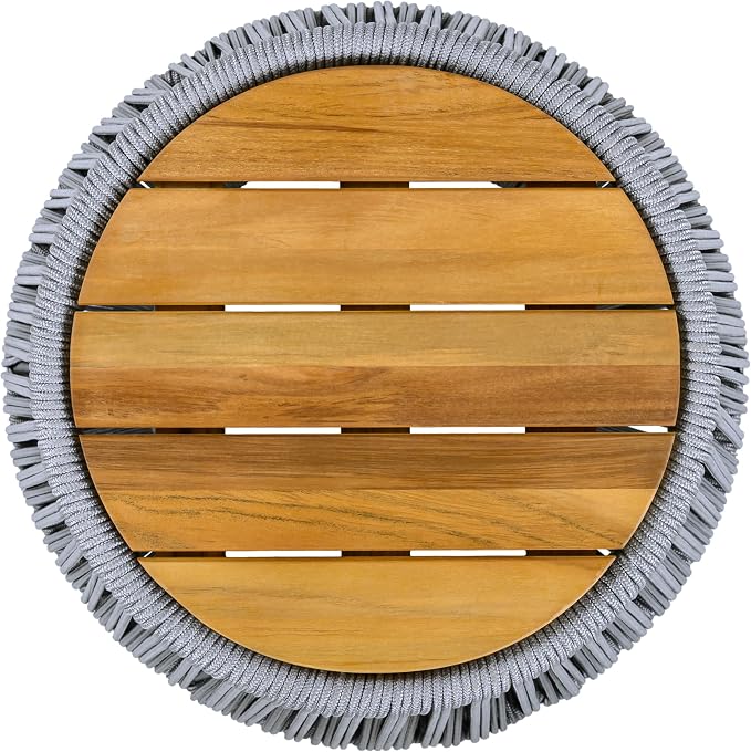 Christopher Knight Home Norshire Outdoor Side Table with Rope Base, Acacia Wood End Table, Round Patio Table, Accent Table for Garden Balcony Poolside and Indoor Use, Garden Stool, Beige+Light Teak