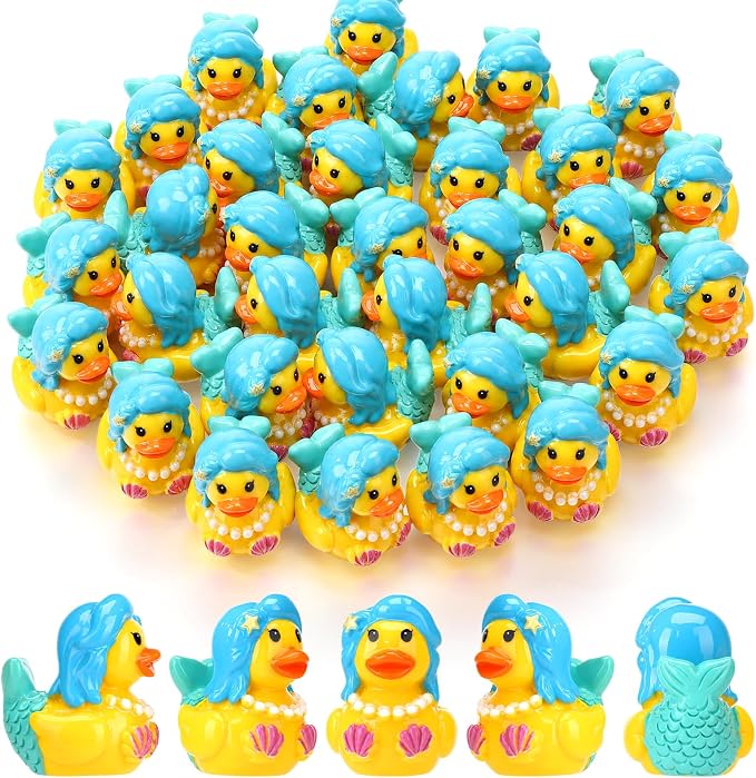 30 Pcs Mermaid Ducks, Mini Mermaid Resin Ducks Bulk | Fun Printed Toy Figures for Birthday Party Favors, Themed Decor, Kids Gift Collection (Ocean Princess Duck)