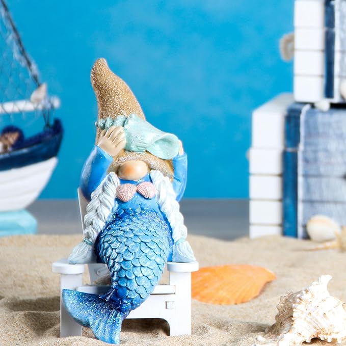 Mermaid Gnome Statue Garden Decor,Beach Gnomes Figurine for Outdoor Indoor | Garden Gnomes Outdoor Decor for Planter, Patio, or Yard ,7.8” Mermaid Gnomes Decor,Gnome Gifts Beach Decor for Home Bathroom