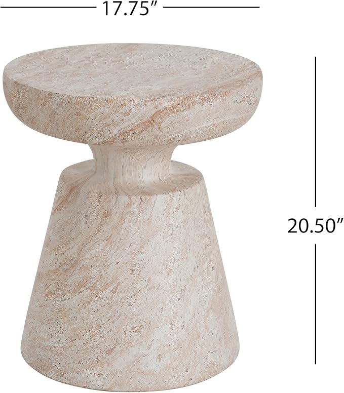 Outdoor Side Table Faux Marble End Table Faux Stone Side Tables Travertine Small Coffee Tables for Indoor Outdoor, Garden Stool Plant Stand for Porch, Backyard Patio, 17.75*17.75*20.5-Hourglass,Beige