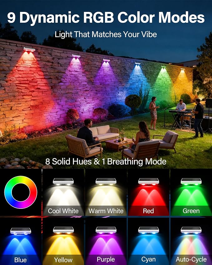 Solar Fence Lights Outdoor, 6 Pack Fence Lights Solar Powered