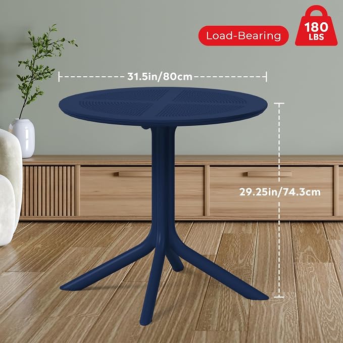Costaelm Sunshine 31.5" Round Plastic Outdoor Patio Dining Table for 4, Navy Blue
