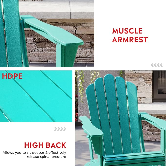Costaelm Lakeview 2-Piece Outdoor Patio HDPE Adirondack Chair with Ottoman and Cup Holder Set, Turquoise