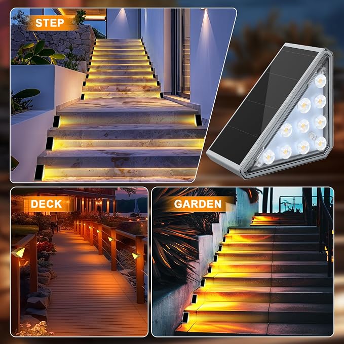 AUDLES Solar Step Lights, 2 Pack Warm White Stair Lights Outdoor Waterproof | LED Solar Deck Light for Outside, IP67-WATERPROOF Light Decor for Stair, Deck, Front Step, Front Porch, Patio and Backyard