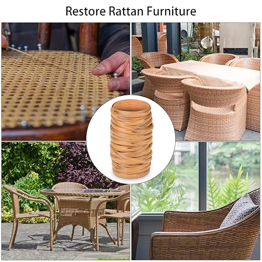 Feyart 7mm 80m/262ft Light Wood Grain PE Rattan Strip for Outdoor Rattan Furniture Repair, Plastic Wicker for Patio Furniture Restore