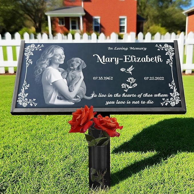 Headstones for Graves - Natural Granite Memorial Stone Custom Tombstones for Grave Stones Temporary Grave Marker for Cemetery for Humans with Photo Outdoor