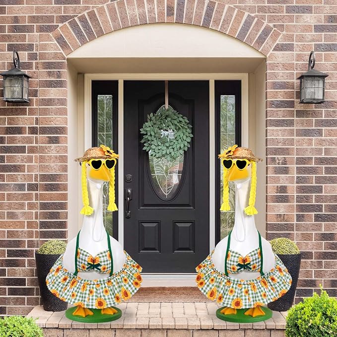 JcHrmers Bikini Goose Outfit Summer Sunflower Porch Goose Outfits Hawaiian Lawn Goose Clothes Fits 23" Cement Plastic Goose Statue for Summer Outdoor Garden Yard Patio Art Decor