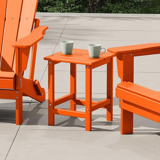 Costaelm Square Outdoor Side Tables, Adirondack Patio Tables for Outside, HDPE Patio End Table Weather Resistant, Balcony Table for Pool, Seaside, Backyard, Porch, Indoor Companion, Orange