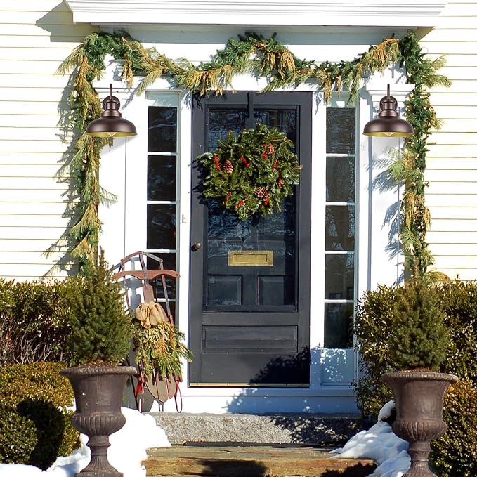 Dusk to Dawn Outdoor Barn Lights Outdoor Wall Sconces Farmhouse Exterior Wall Mount Light Vintage Outside Lighting Fixture Industrial Bronze Lantern for Porch Garage Shed Patio, 2 Pack