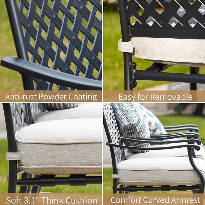 5-Piece Patio Dining Set Heavy Duty Outdoor Dining Furniture Set,Indoor Outdoor Dining Sets with Round Tabletop,4 Stackable Chairs