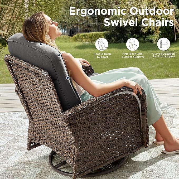 10 Pieces Luxury Outdoor Patio Furniture Set with 6-Inch Thick Cushions, Wicker Outdoor Furniture with High Back Swivel Patio Chairs Set of 4, Wicker Conversation Set for Deck Garden Porch, Gray