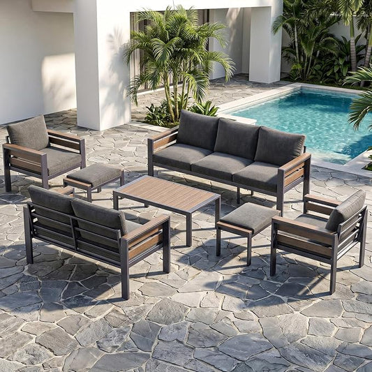 SUNYRISY Aluminum Outdoor Patio Furniture Set with Coffee Table, 7 Piece Metal Outdoor Modern Conversation Sets with Thick Cushions, Sectional Sofa Couch Set for Porch, Deck, Backyard