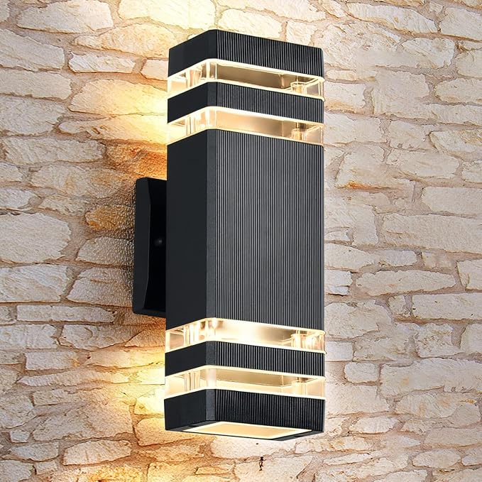 DASTOR Modern Outdoor Wall Light, Black Outdoor Light Fixture Wall Mount, Body in Aluminum Exterior Lights for House, Up and Down Lights Outdoor Sconces Wall Lighting for Porch Patio Garage