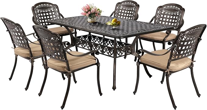 TITIMO 60" Outdoor Patio Bistro Rectangular Dining Table with 2" Umbrella Hole