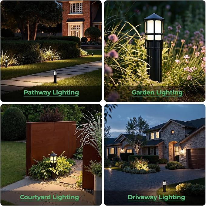 Low Voltage Landscape Pathway Lights, Replaceable G4 Bulb 12V 4W 2700K Outdoor LED Landscape Lighting, Aluminum Waterproof Walkway Lighting, Bollard Path Lights Wired, Black 6 Pack