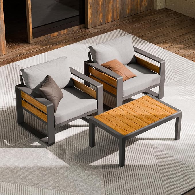 ZANDOR Aluminum Outdoor Patio Furniture - Outdoor Coffee Table, All-Weather Metal Modern Outside Furniture, Rectangle Patio Coffee Table, Garden/Backyard/Porch, Grey
