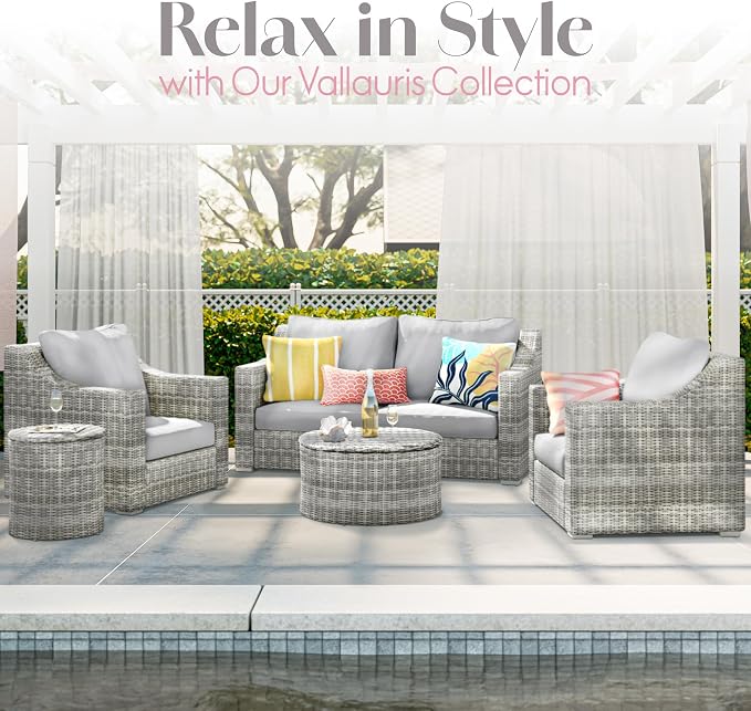 Elle Decor Vallauris Patio Outdoor Furniture Collection, Premium All Weather Wicker, Sofa, Gray