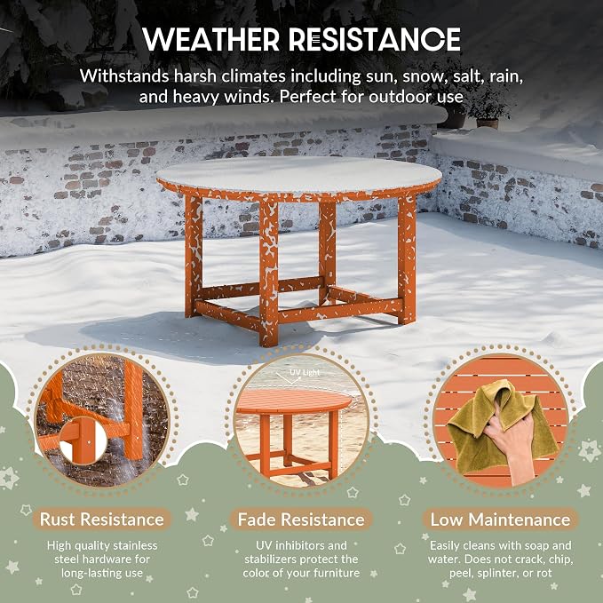 WestinTrends Malibu Kids Outdoor Patio Furniture HDPE 38" Wide Round Dining Table, Orange