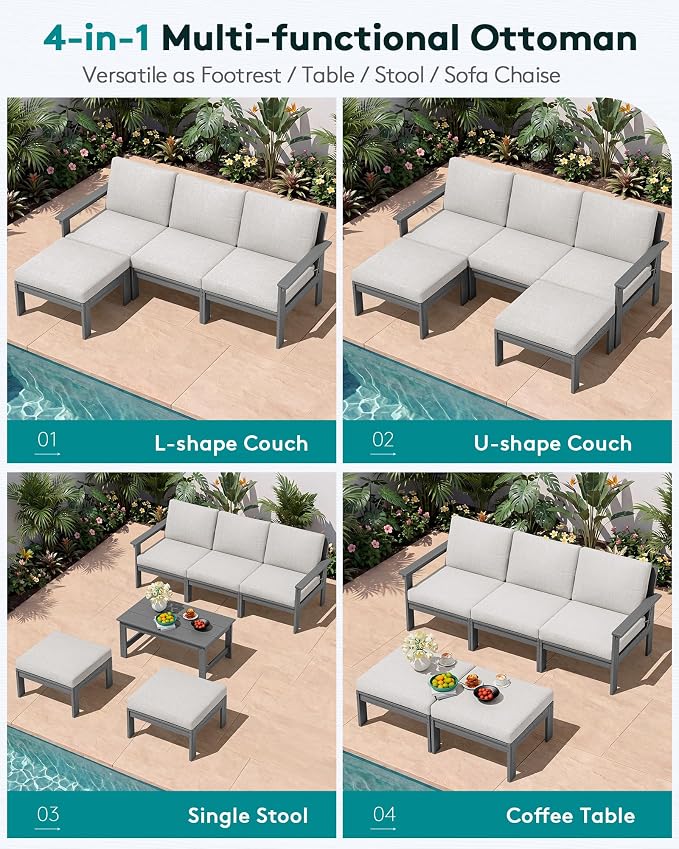 SERWALL HDPE Outdoor Ottoman with Cushions