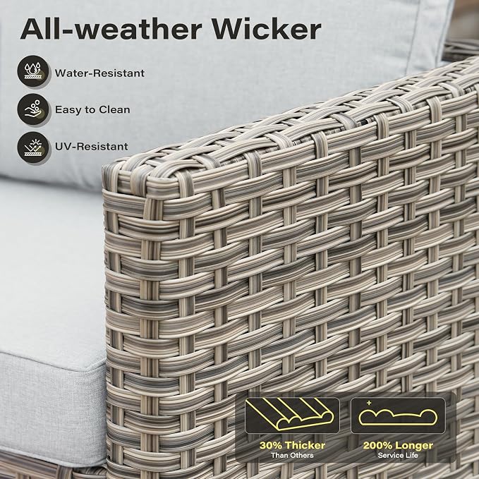 11 Pieces Outdoor Sectional Patio Furniture Set with 54" Fire Pit,Wicker Conversation Sets Rattan L Shaped Couch Swivel Rocking Chairs,Modular Outdoor Sofa for Porch Balcony Backyard Grey
