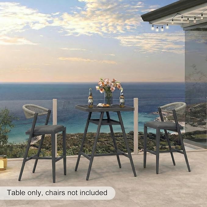 PURPLE LEAF Outdoor Patio Height Table with Shelve Counter Pub Dining Table for Balcony Patio Dark Grey