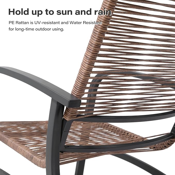 LAUSAINT HOME 5 Piece Patio Conversation Set, PE Wicker Rattan Outdoor Lounge Chairs with 2 Ottoman&Table, Wicker Conversation Bistro Set for Backyard, Porch, Balcony (Brown)