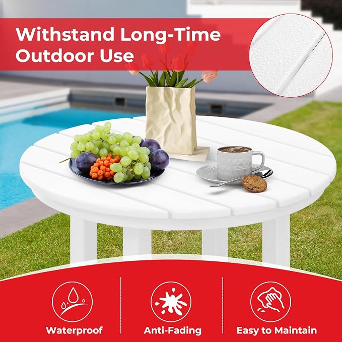 Costaelm Outdoor Bar Table, 37" Counter Height Round Patio Cocktail Bar Table, Patio Bar Table Bistro Dining Table Pub Table for Front Porch Deck, Backyard, Garden, White